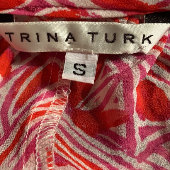 Trina Turk Silk Pink Red Tunic Blouse w/ Keyhole Opening - S - Picture 11 of 13